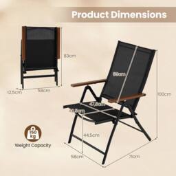 Costway 2PCS Folding Patio Chairs Breathable Fabric Porch Chairs Dining Chairs in Black - thumbnail 2