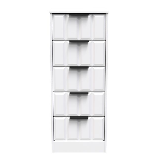 Ready Assembled 2 U Seattle 5 Drawer Tall Bedside (Ready Assembled) in White - image 1