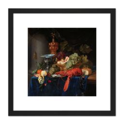 Artery8 Pieter De Ring Still Life Golden Goblet Painting 8X8 Inch Square Wooden Framed Wall Art Print Picture with Mount in Black - thumbnail 1