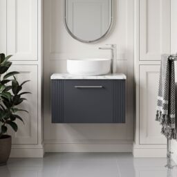 Balterley 1 Drawer Wall Hung Vanity Unit Marble Laminate Worktop, 600mm in Grey - thumbnail 8