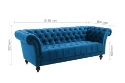 Birlea Chesterfield Sofa 3 Seater Chester Blue Velvet Studded Settee in Dark Blue - thumbnail 6