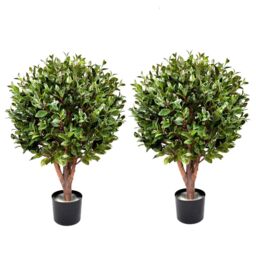 Leaf 90cm Pair of UV Resistant Gloxinia Ball Topiary with 1608 Leaves & Natural Trunk in Green - thumbnail 1