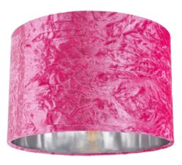 Happy Homewares Modern Crushed Velvet Lamp Shade with Shiny Paper Inner in Pink - Size: 12 inches