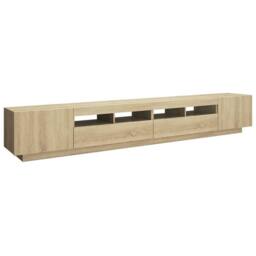 Berkfield Home TV Cabinet with LED Lights Sonoma Oak 260x35x40 cm in Light Oak - Size: 260 x 35 x 40 cm - thumbnail 7