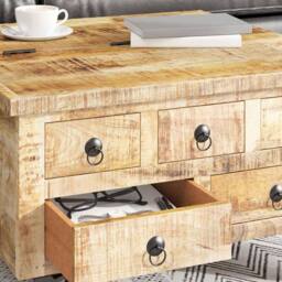 Berkfield Home Coffee Table Rough Mango Wood 70x70x40 cm in Brown - Size: 70 x 70 x 40 cm - thumbnail 4