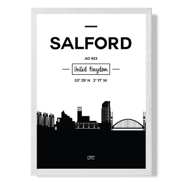 ARTZE Salford Black & White City Skyline Framed Print SIZE: A4 with White Frame - image 1