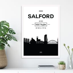 ARTZE Salford Black & White City Skyline Framed Print SIZE: A4 with White Frame - thumbnail 2