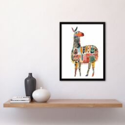 "Artery8 Llama With Colourful Folk Patterns Watercolour Framed Art Print - Size: W12"" x H16""" - thumbnail 4