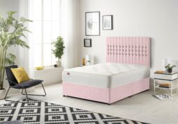 Somnior Galaxy Sprung Memory Foam Divan Bed with Headboard In Plush Fabric in Pink - Size: King - thumbnail 1