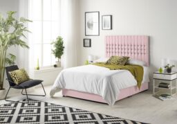 Somnior Galaxy Sprung Memory Foam Divan Bed with Headboard In Plush Fabric in Pink - Size: King - thumbnail 2