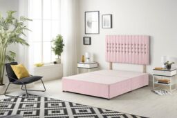 Somnior Galaxy Sprung Memory Foam Divan Bed with Headboard In Plush Fabric in Pink - Size: King - thumbnail 3