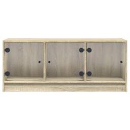 Berkfield Home TV Cabinet with Glass Doors Sonoma Oak 102x37x42 cm in Light Beige - Size: 102 x 37 x 42 cm - thumbnail 6