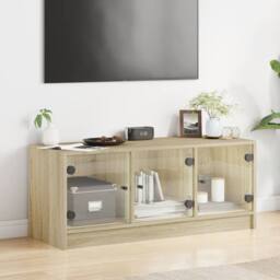Berkfield Home TV Cabinet with Glass Doors Sonoma Oak 102x37x42 cm in Light Beige - Size: 102 x 37 x 42 cm - thumbnail 1