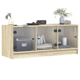 Berkfield Home TV Cabinet with Glass Doors Sonoma Oak 102x37x42 cm in Light Beige - Size: 102 x 37 x 42 cm - thumbnail 4