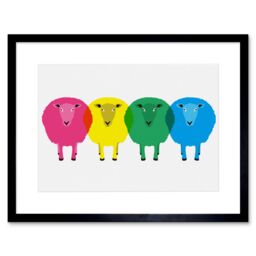 "Artery8 Wall Art Print Cute Colourful Cartoon Sheep Artwork Framed 9X7 Inch in Black - Size: W7"" x H9""" - thumbnail 1