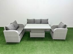 Fimous Patio PE Wicker 6 Seater Outdoor Rattan Furniture Sofa Sets w/ Adjustable Lifting Dining or Coffee Table Reclining Chair Loveseat Sofa 3 - thumbnail 1