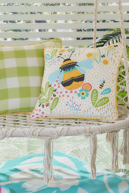 Fusion 'Buzzy Bee' Outdoor Water & UV Resistant Garden Filled Bench Cushion in Yellow - Size: 43 cm x 43 cm - image 1