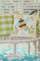 Fusion 'Buzzy Bee' Outdoor Water & UV Resistant Garden Filled Bench Cushion in Yellow - Size: 43 cm x 43 cm - thumbnail 1
