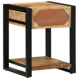 Berkfield Home Side Table 40x40x50 cm Solid Rough Wood Mango in Brown - Size: 40 x 40 x 50 cm - thumbnail 5