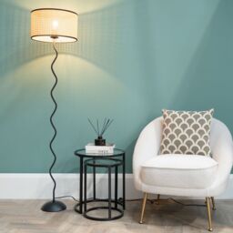 ValueLights Wiggle Black Metal Floor Lamp With Natural Cane Lampshade - thumbnail 1