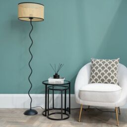 ValueLights Wiggle Black Metal Floor Lamp With Natural Cane Lampshade - thumbnail 3