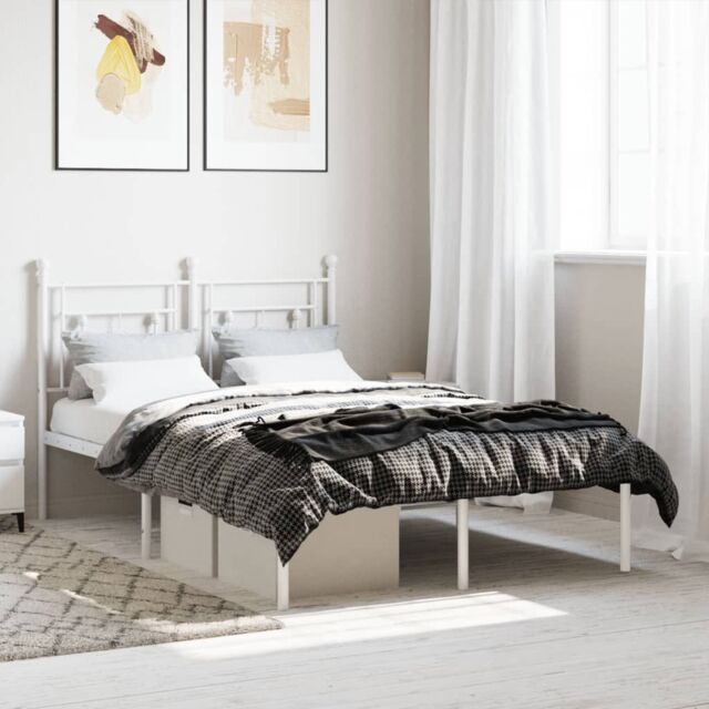 Berkfield Home Metal Bed Frame without Mattress with Headboard White 120x190cm - Size: 120x190 cm