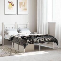 Berkfield Home Metal Bed Frame without Mattress with Headboard White 120x190cm - Size: 120x190 cm - thumbnail 1