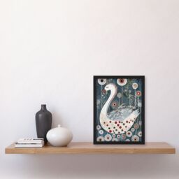 "Artery8 Cute Abstract Swan Floral Blue Red White Painting Framed Art Print - Size: W12"" x H16""" - thumbnail 4