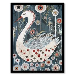 "Artery8 Cute Abstract Swan Floral Blue Red White Painting Framed Art Print - Size: W12"" x H16""" - thumbnail 1