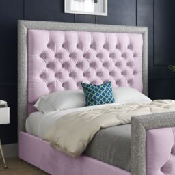 KDMD Venice Glitter Border Upholstered Soft Velvet Pink Bed Frame - Size: Single - thumbnail 2