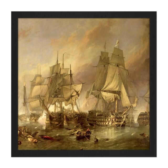 "Artery8 Wall Art Print Stanfield The Battle Of Trafalgar Painting Square Framed Picture 16X16 Inch in Black - Size: W16"" x H16""" - image 1