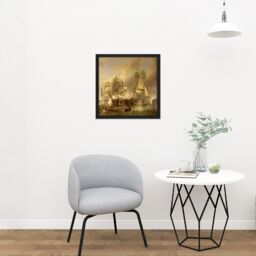 "Artery8 Wall Art Print Stanfield The Battle Of Trafalgar Painting Square Framed Picture 16X16 Inch in Black - Size: W16"" x H16""" - thumbnail 2
