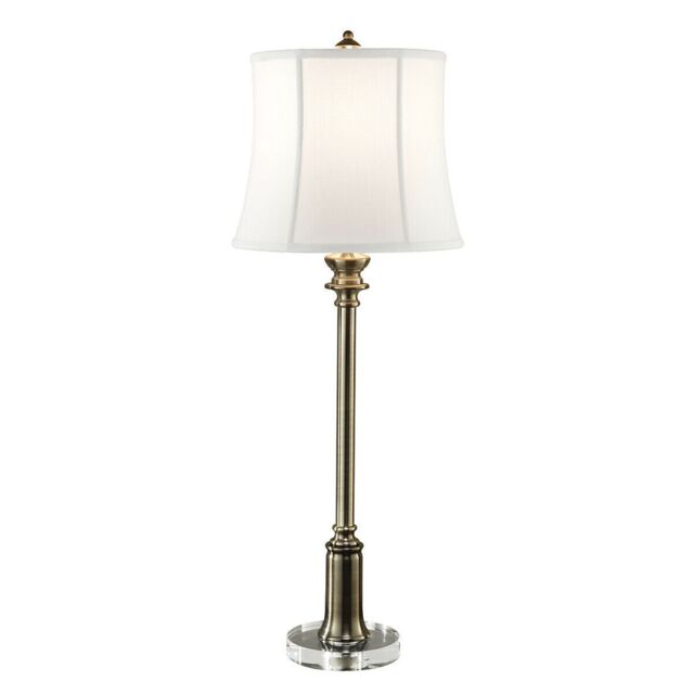 Loops Table Lamp Taller Slim True White Cotton Linen Shade Bali Brass LED E27 60W