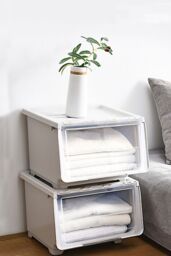Living and Home Stackable Plastic Storage Box with Lid and Wheels in Grey - thumbnail 1
