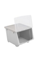 Living and Home Stackable Plastic Storage Box with Lid and Wheels in Grey - thumbnail 3