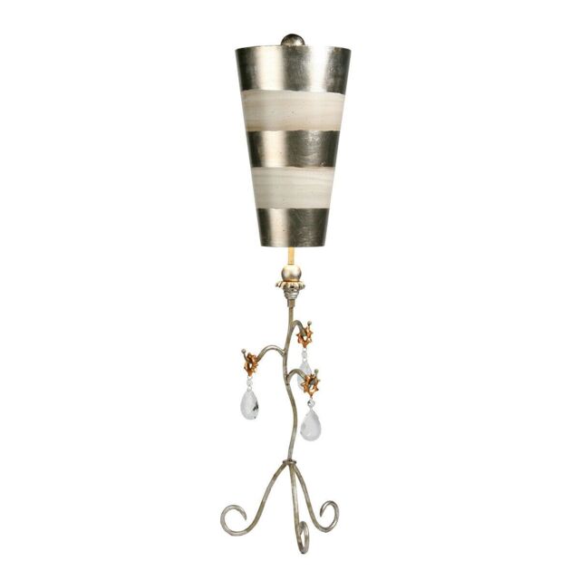 Loops Table Lamp Silver & Cream Stripes Tapered Shades Hanging Crystals LED E27 60W in Metallics
