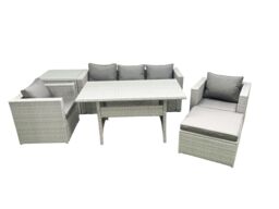 Fimous Garden Dining Set Outdoor Rattan Furniture Set with Sofa Dining Table 2 Chairs Big Footstool Side Table Light Grey Mixed - thumbnail 1