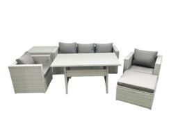 Fimous Garden Dining Set Outdoor Rattan Furniture Set with Sofa Dining Table 2 Chairs Big Footstool Side Table Light Grey Mixed - thumbnail 2