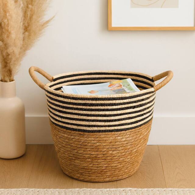 Voltico Striped Woven Storage Basket with Handles - Natural in Brown - image 1