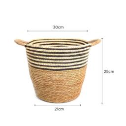 Voltico Striped Woven Storage Basket with Handles - Natural in Brown - thumbnail 2