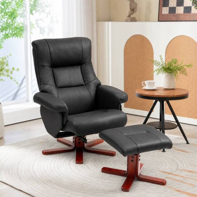 STILVORA Recliner & Footstool Set with Manual Recline in Black - image 1