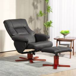 STILVORA Recliner & Footstool Set with Manual Recline in Black - thumbnail 2