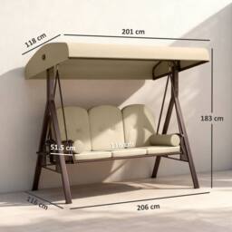 OUTSUNNY 3 Seater Garden Swing Chair Patio Swing Bench w/ Cup Trays Brown - thumbnail 3