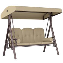 OUTSUNNY 3 Seater Garden Swing Chair Patio Swing Bench w/ Cup Trays Brown - thumbnail 2