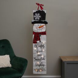 Samuel Alexander Light up Hanging Christmas Snowman Fabric Banner with LEDs in White - thumbnail 2