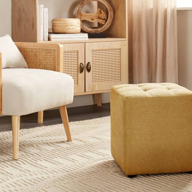Wyld and Coco Yellow Square Footstool 38 x 38 cm Polyester Upholstery - image 1