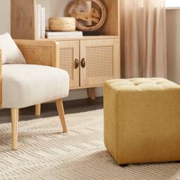 Wyld and Coco Yellow Square Footstool 38 x 38 cm Polyester Upholstery - thumbnail 1