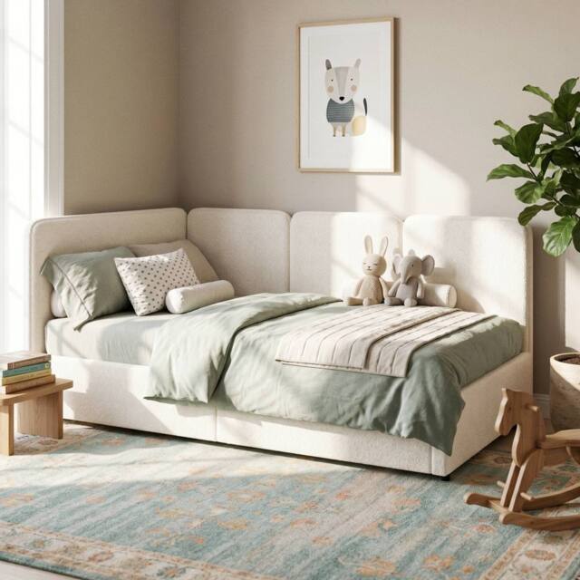 Merax Modern 3ft Single Beige Bouclé Ottoman Daybed with Reversible Corner - image 1