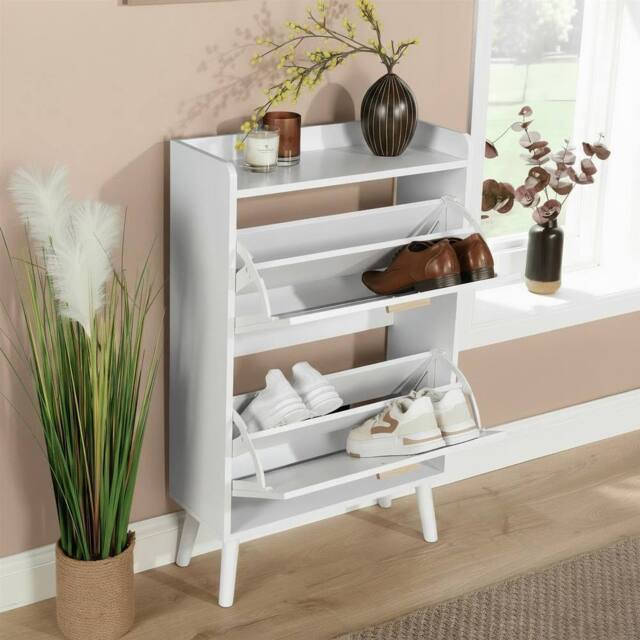 Home Source 2 Door Shoe Storage Cabinet Rattan Door Fronts Cabinet Furniture in White - image 1
