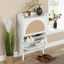 Home Source 2 Door Shoe Storage Cabinet Rattan Door Fronts Cabinet Furniture in White - thumbnail 4